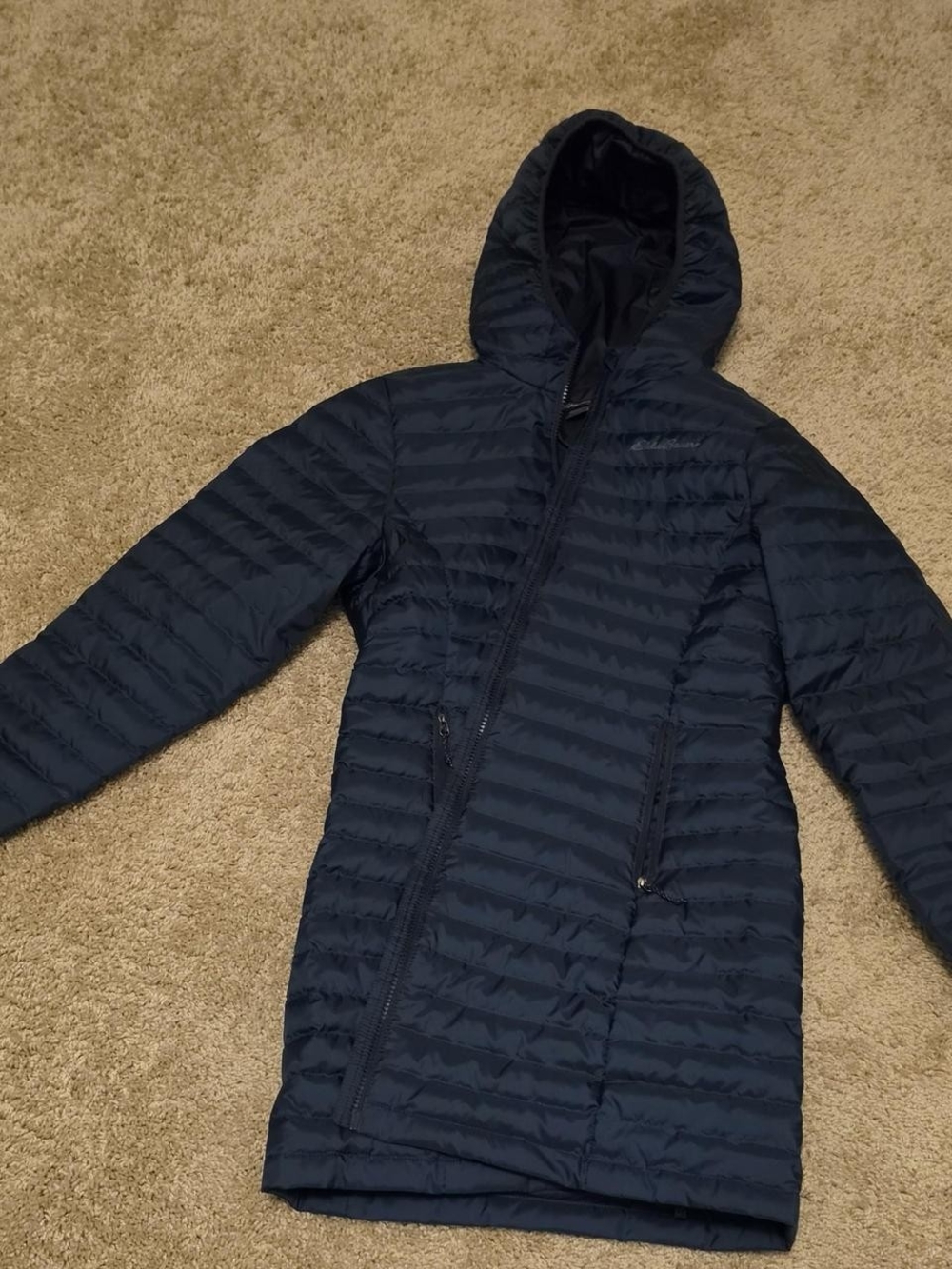 Eddie Bauer Women's Hooded Long Packable Puffer Coat - Marine Blue Unworn
